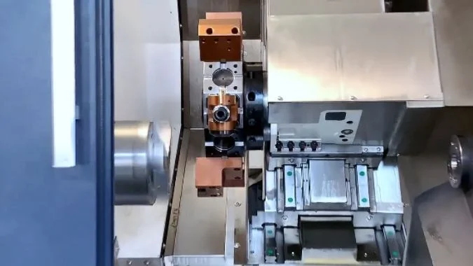 Close-up of Interpolated Y-axis turn-mill center