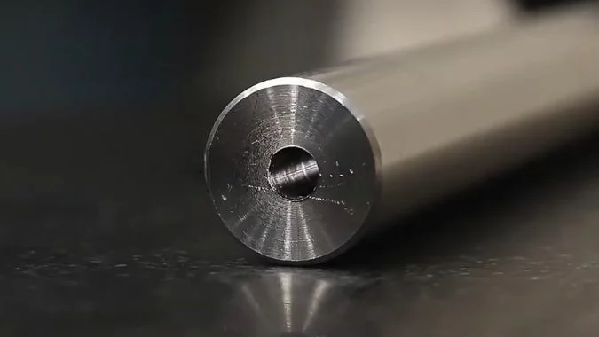 Closeup of a part been deep-hole-drilled