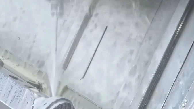 Chips being flushed out by internal coolant