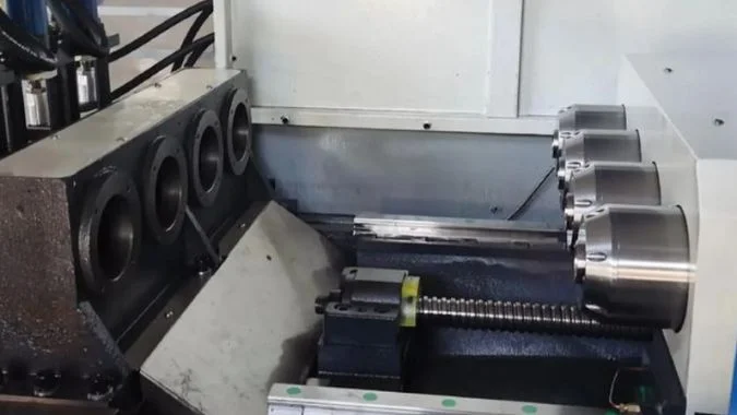 Closeup of deep hole drilling machine
