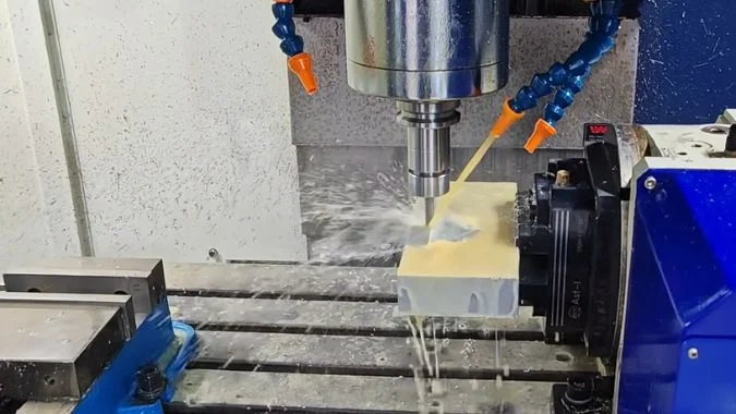 CNC machining center milling a workpiece