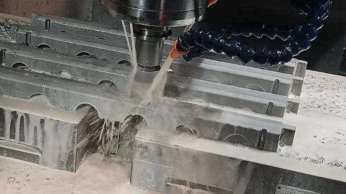 CNC Machining Center working with coolant