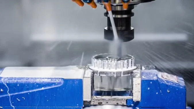CNC milling machine machining with coolant