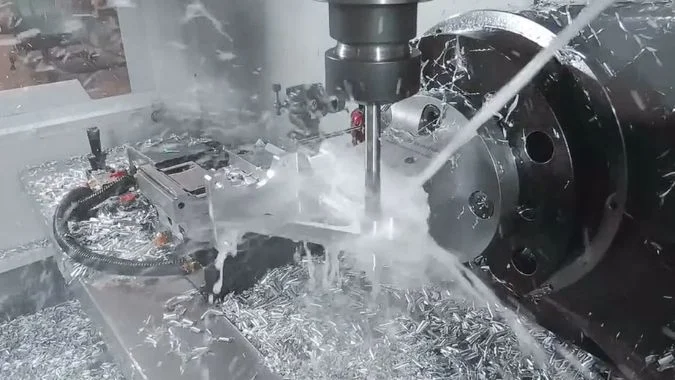Closeup of 5-axis machining center machining
