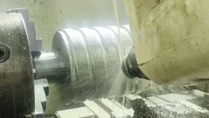 Closeup of external whirling machine