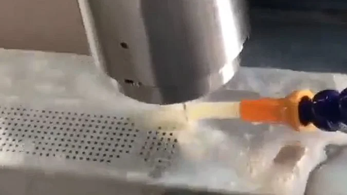 Closeup of High speed drilling machine working