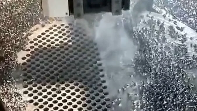 Closeup of Gantry High speed drilling machine working