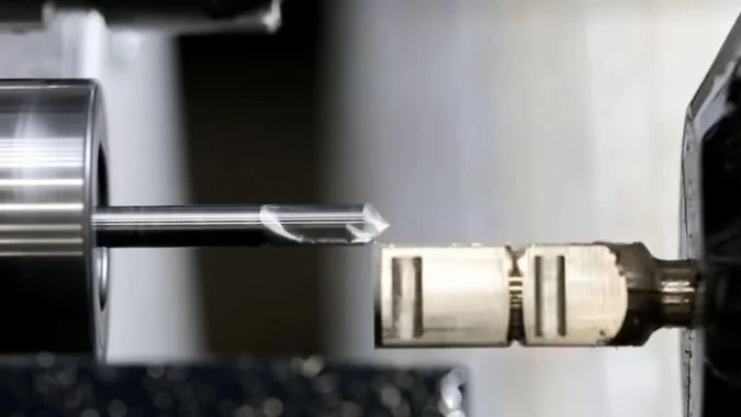 Closeup of B-axis Swiss-type lathe